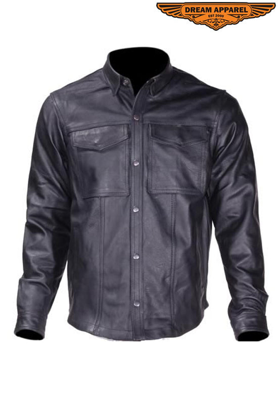 Men's Business Shirt Pocket Motorcycle Clothing Leather Jacket Coat