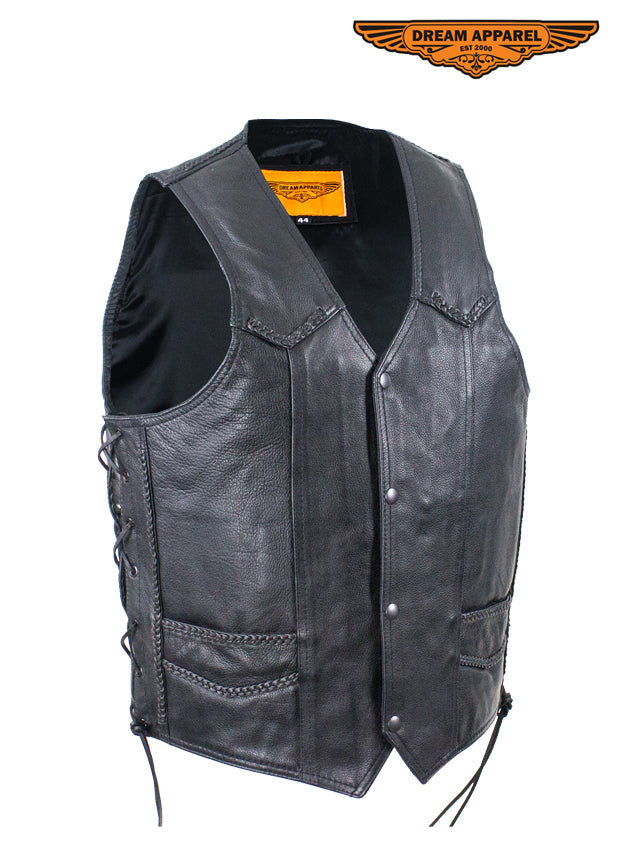 Mens Leather Motorcycle Vest With Huge Gun Pocket Philip er