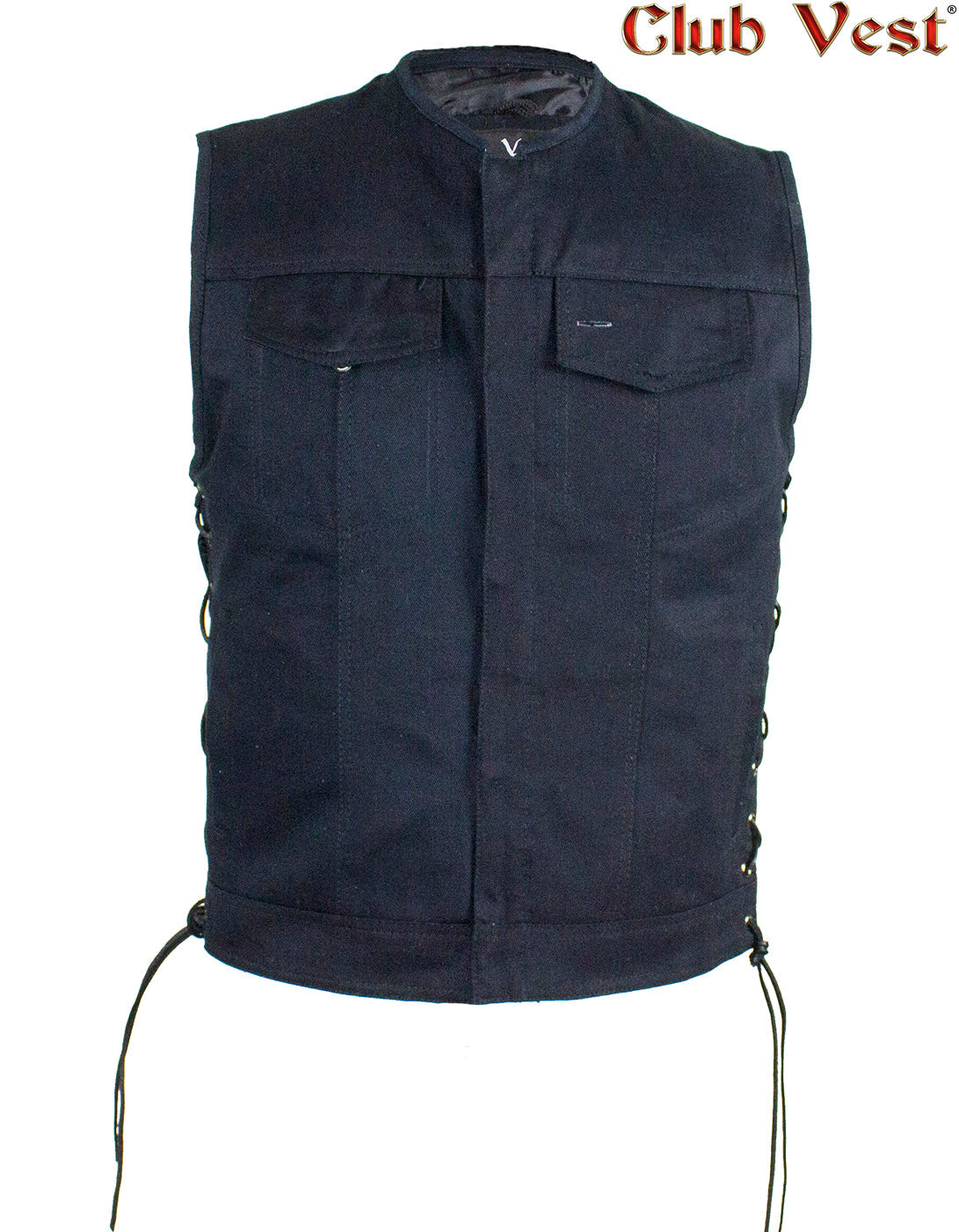 Revolver Denim Style concealed carry leather motorcycle vest with a ccw  leather lined gun pocket